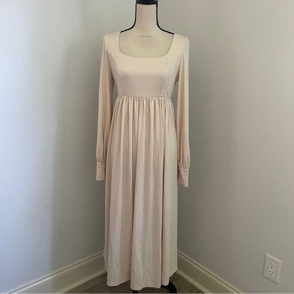 Dresses & Skirts - Joyfunear Pleated Long Sleeve Gown Medium Renaissance Pastel Pink Maxi‎ Dress